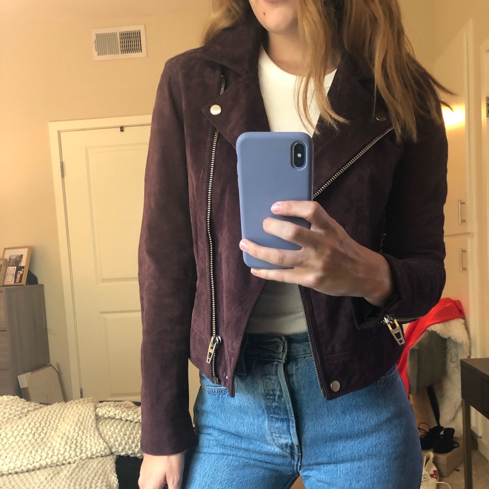Plum color suede moto jacket